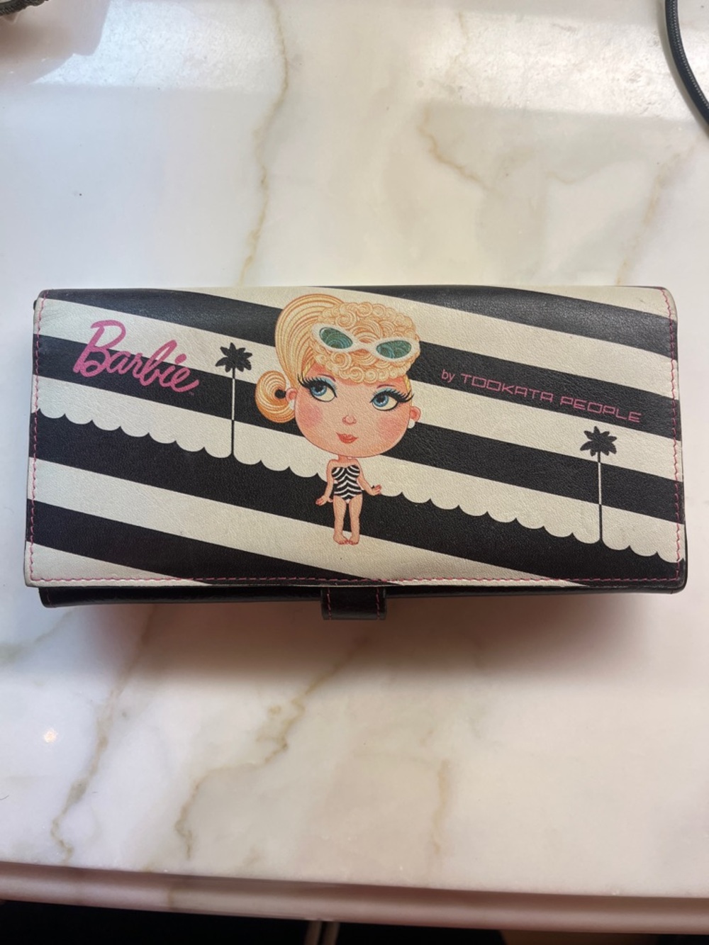 Barbie by Tookata People Leather Black, White & Pink Striped Wallet